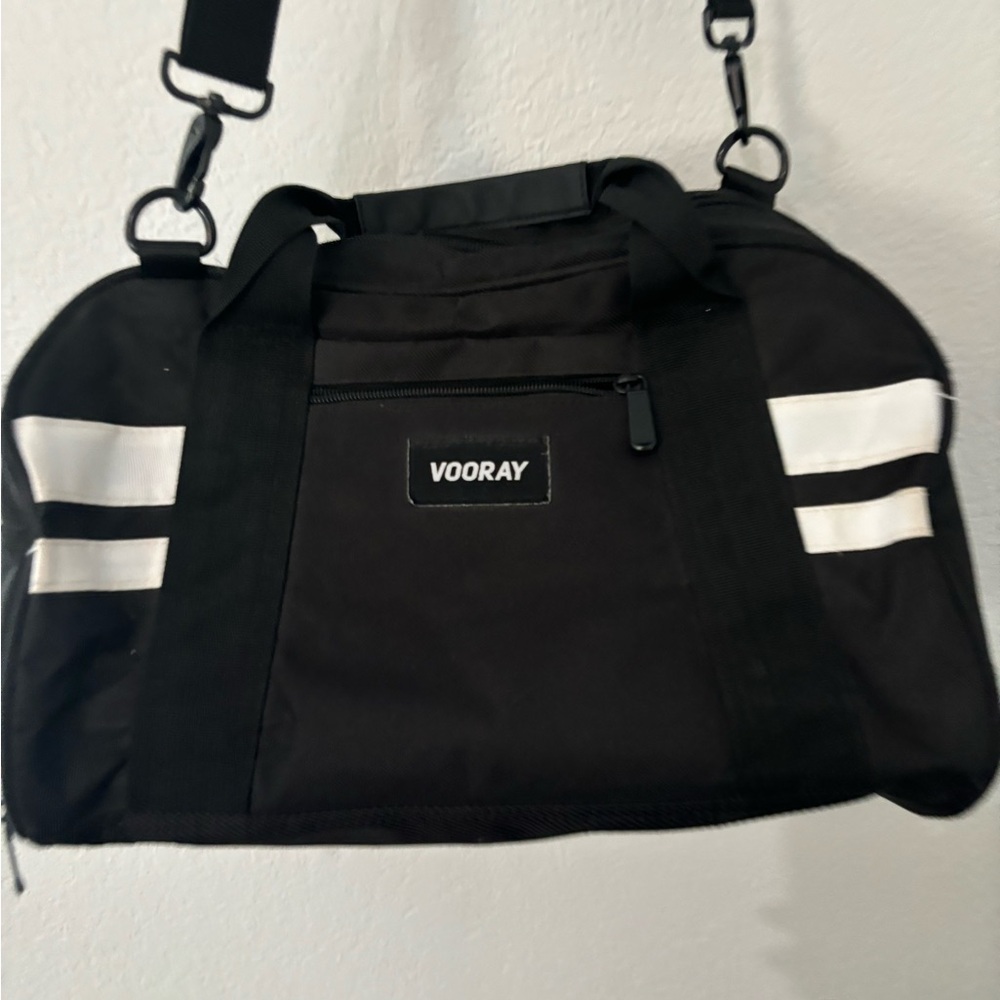 Vooray Gym Bag – Black with White Stripes – Compact Duffel with Shoe Compartment - Picture 2 of 10
